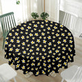 Black Plumeria Flower Pattern Print Waterproof Round Tablecloth