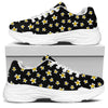 Black Plumeria Flower Pattern Print White Chunky Shoes