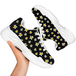 Black Plumeria Flower Pattern Print White Chunky Shoes