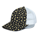 Black Plumeria Flower Pattern Print White Mesh Trucker Cap