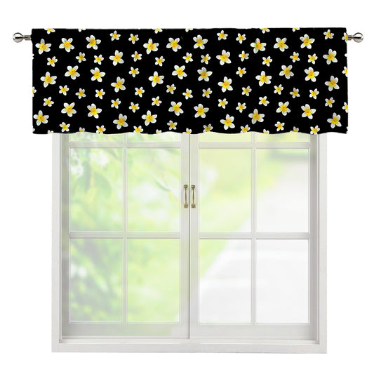 Black Plumeria Flower Pattern Print Window Valance