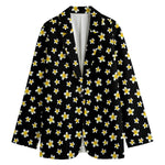 Black Plumeria Flower Pattern Print Women's Blazer