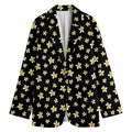 Black Plumeria Flower Pattern Print Women's Cotton Blazer