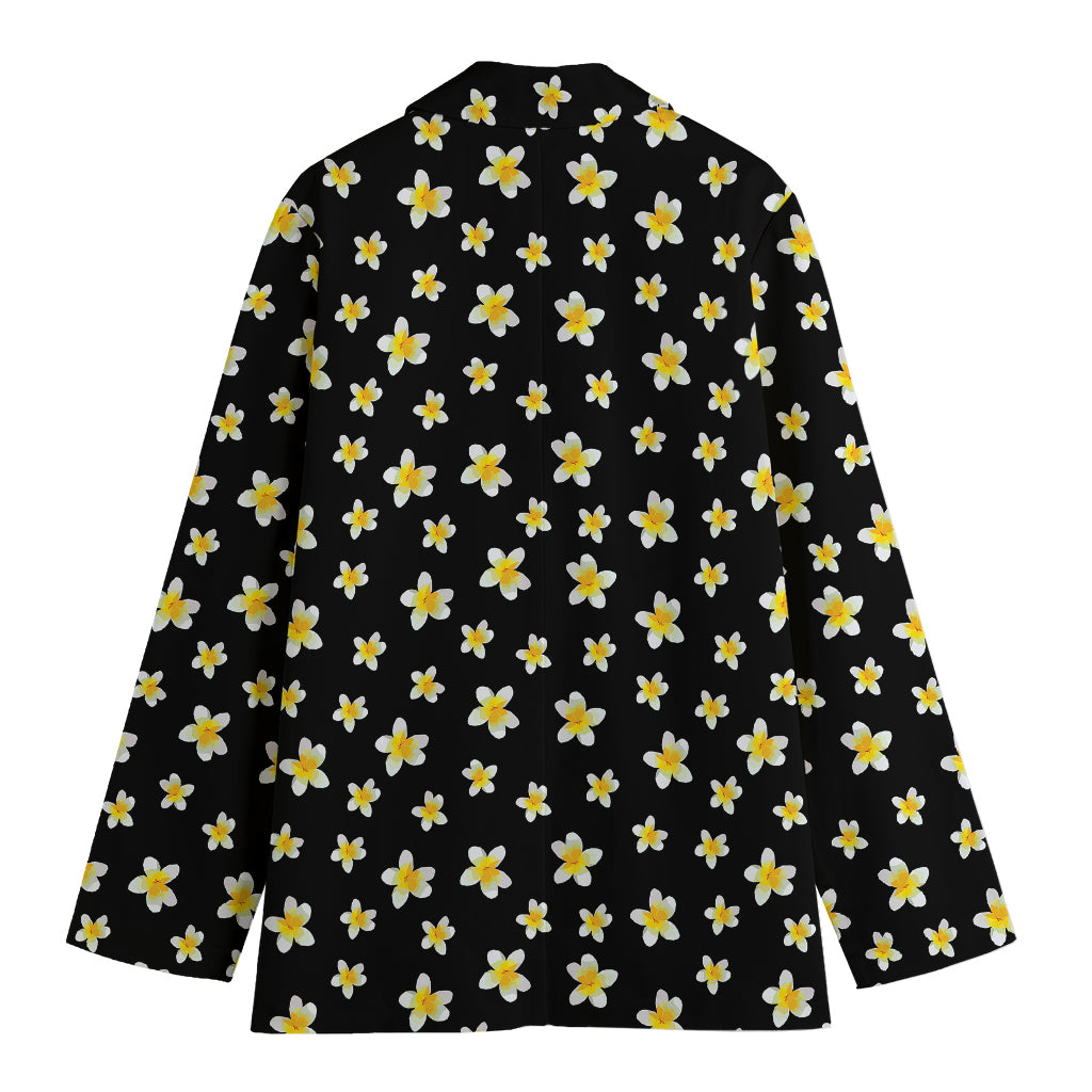 Black Plumeria Flower Pattern Print Women's Cotton Blazer