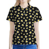 Black Plumeria Flower Pattern Print Women's Polo Shirt