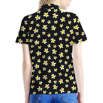 Black Plumeria Flower Pattern Print Women's Polo Shirt
