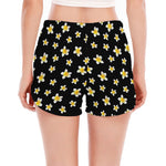 Black Plumeria Flower Pattern Print Women's Split Running Shorts
