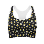Black Plumeria Flower Pattern Print Women's Sports Bra