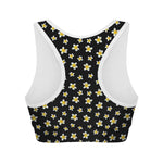 Black Plumeria Flower Pattern Print Women's Sports Bra