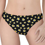 Black Plumeria Flower Pattern Print Women's Thong