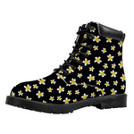 Black Plumeria Flower Pattern Print Work Boots