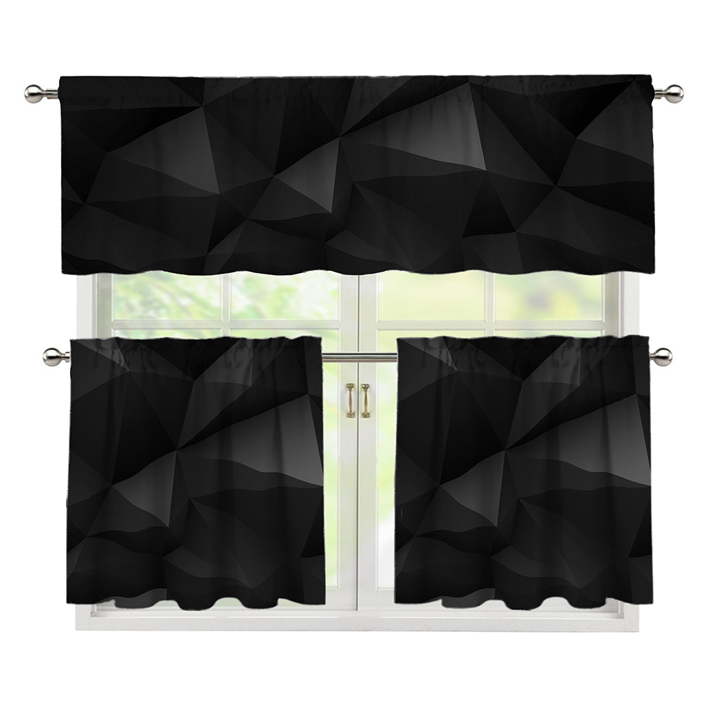 Black Polygonal Geometric Print 3 Piece Kitchen Curtains