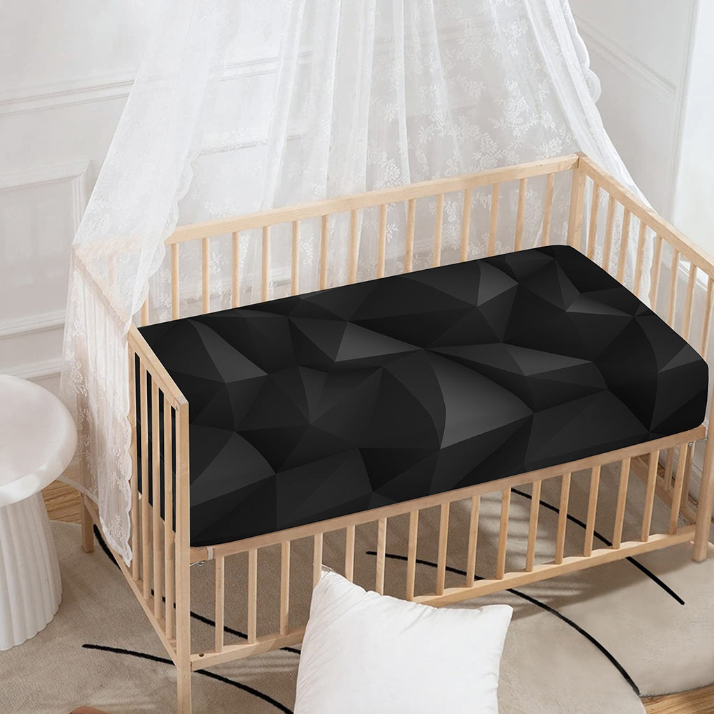 Black Polygonal Geometric Print Baby Crib Sheet