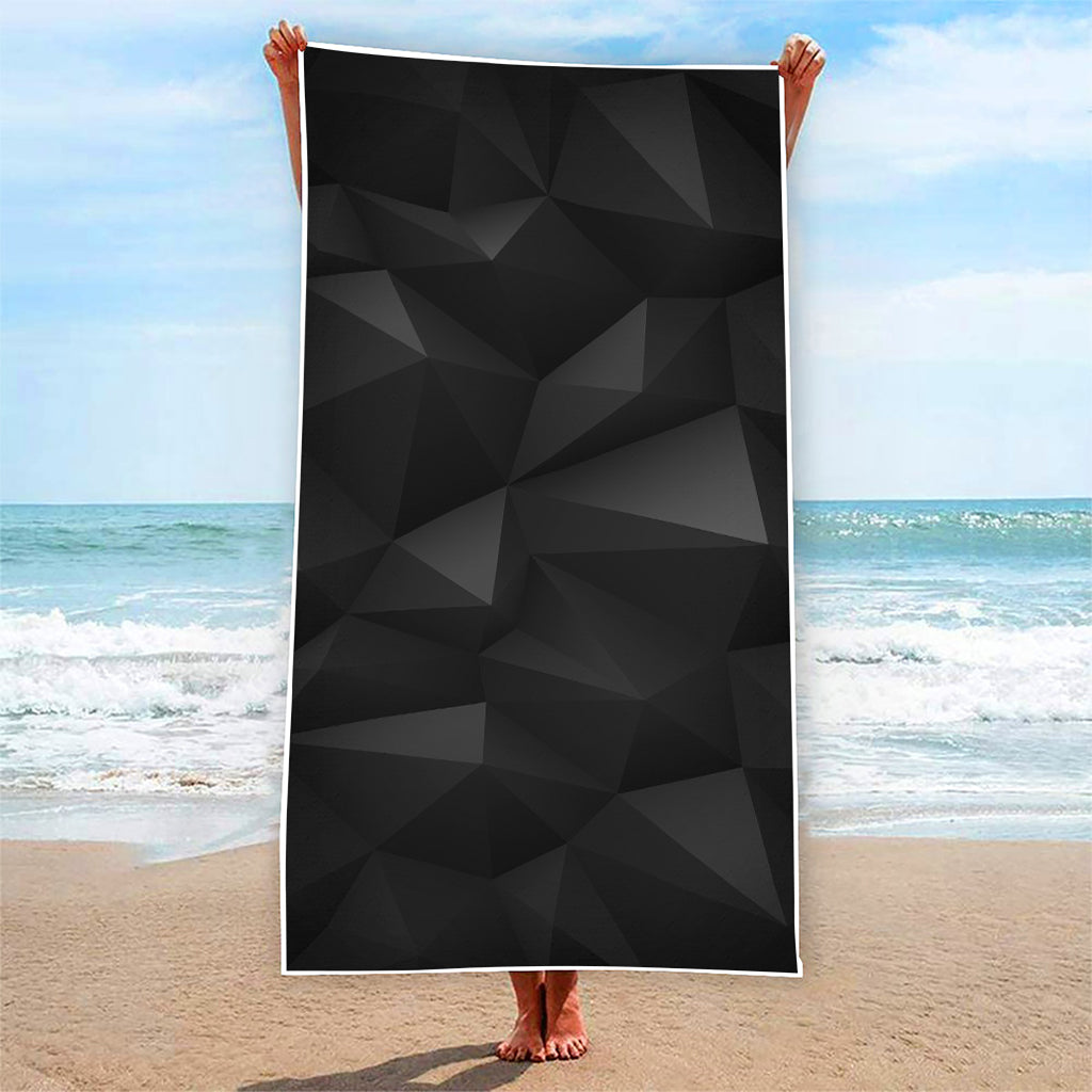 Black Polygonal Geometric Print Beach Towel