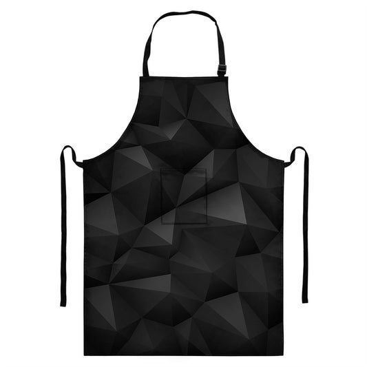 Black Polygonal Geometric Print Bib Apron With Pocket