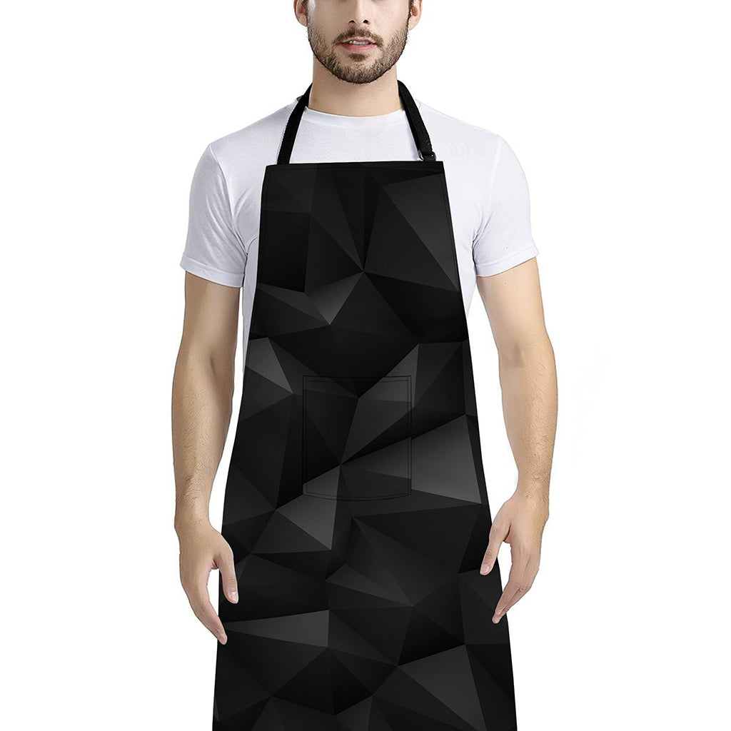 Black Polygonal Geometric Print Bib Apron With Pocket
