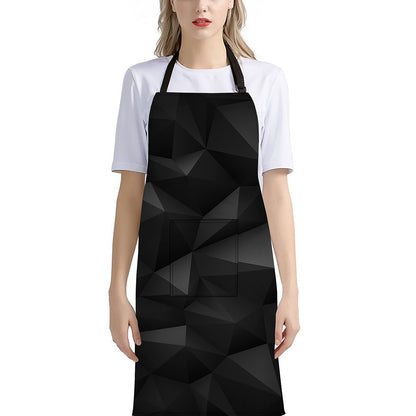 Black Polygonal Geometric Print Bib Apron With Pocket