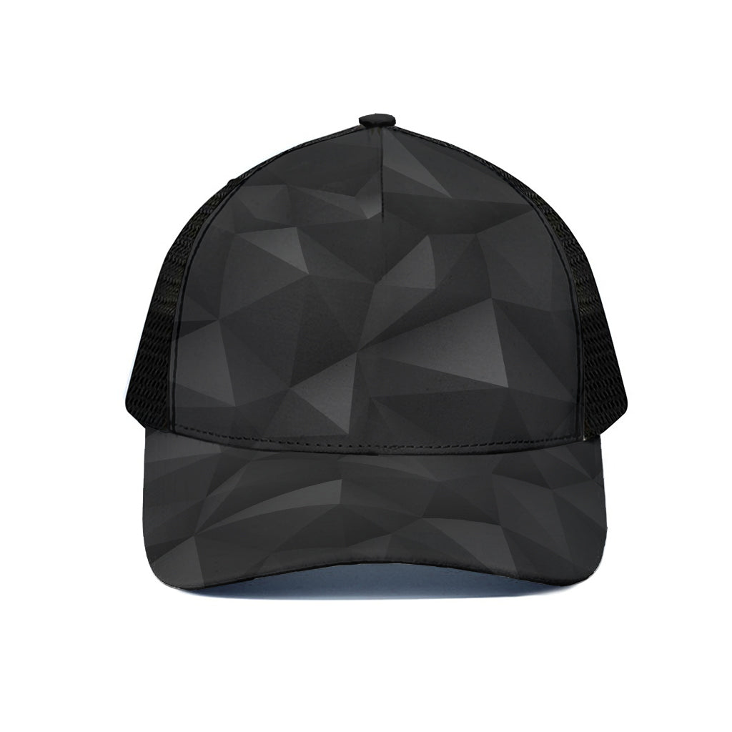 Black Polygonal Geometric Print Black Mesh Trucker Cap