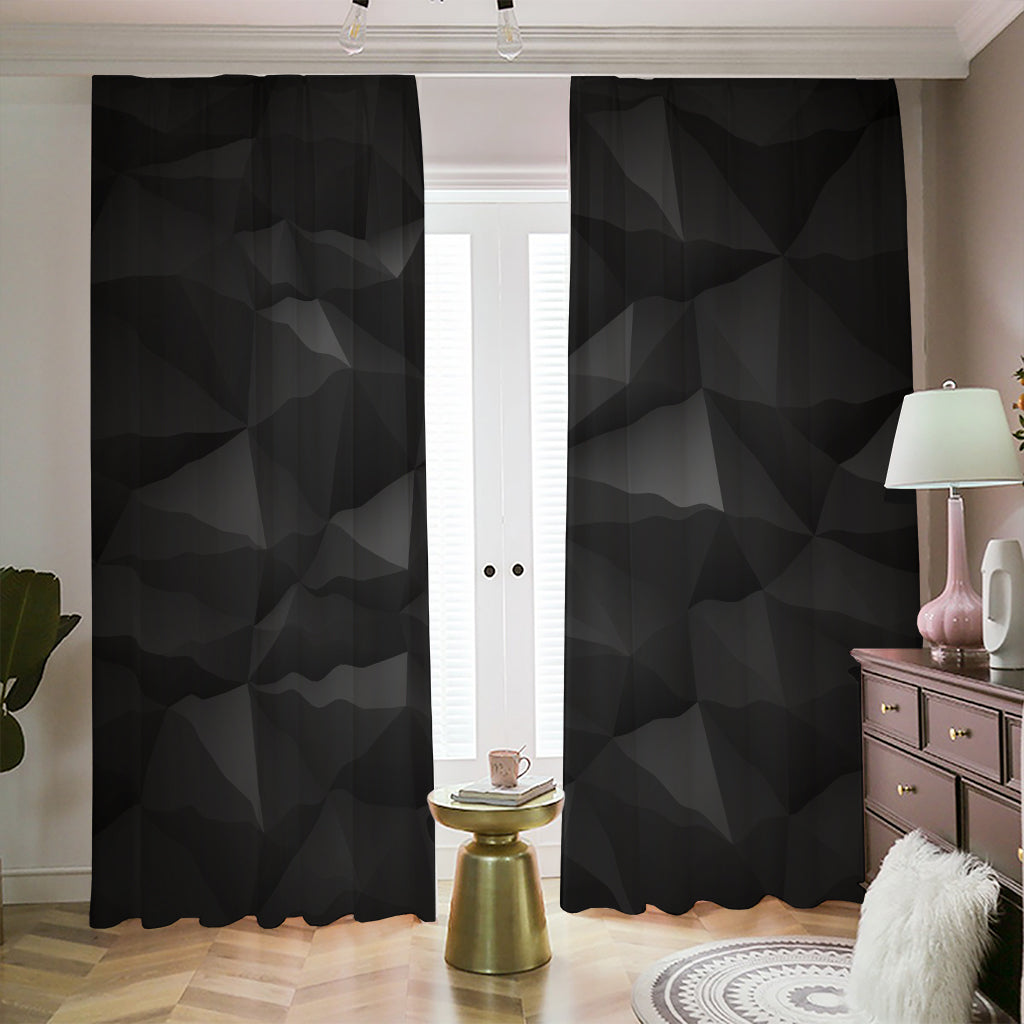 Black Polygonal Geometric Print Blackout Pencil Pleat Curtains