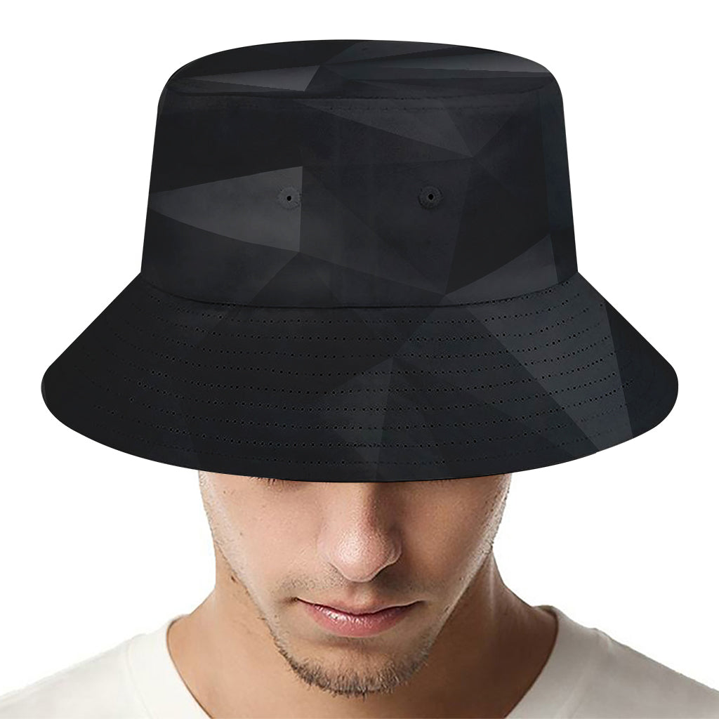 Black Polygonal Geometric Print Bucket Hat