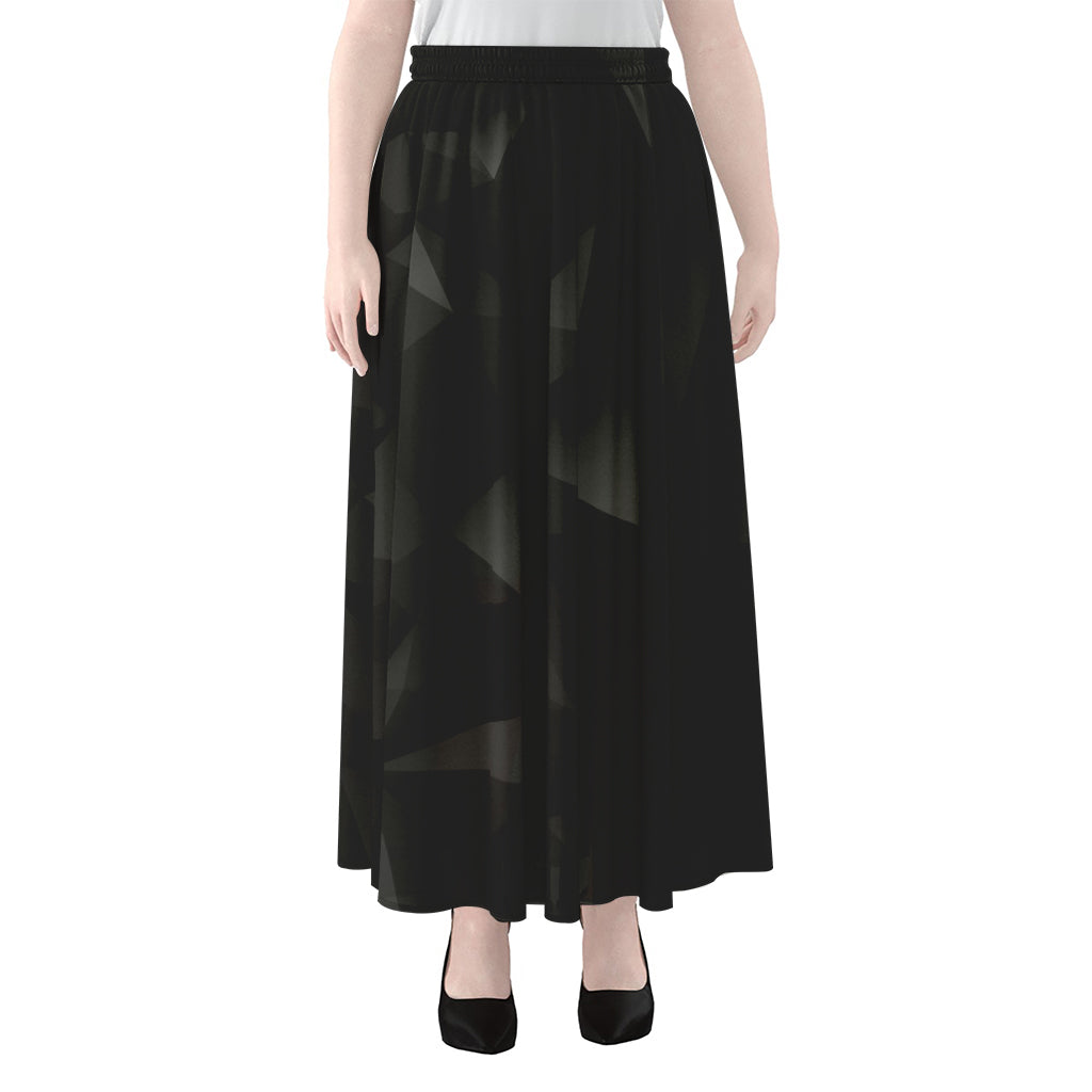 Black Polygonal Geometric Print Chiffon Maxi Skirt