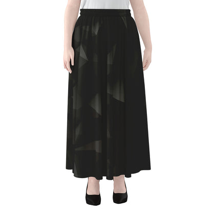Black Polygonal Geometric Print Chiffon Maxi Skirt