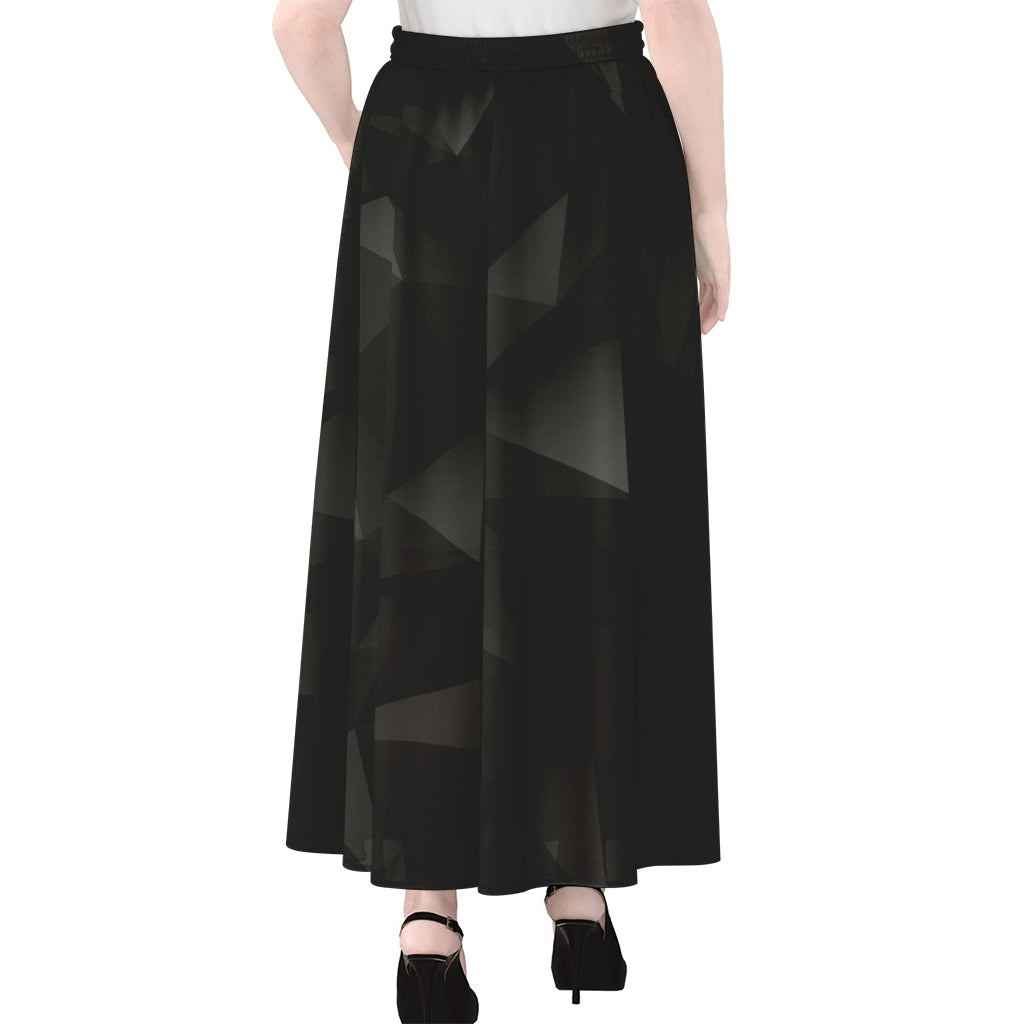 Black Polygonal Geometric Print Chiffon Maxi Skirt