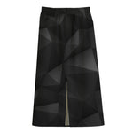 Black Polygonal Geometric Print Cotton Front Slit Maxi Skirt
