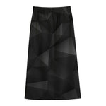 Black Polygonal Geometric Print Cotton Front Slit Maxi Skirt
