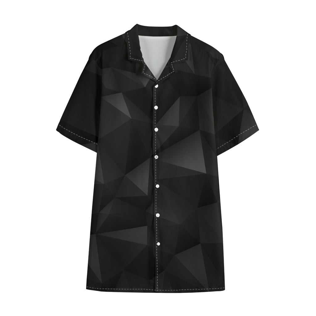 Black Polygonal Geometric Print Cotton Hawaiian Shirt