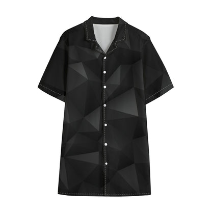 Black Polygonal Geometric Print Cotton Hawaiian Shirt