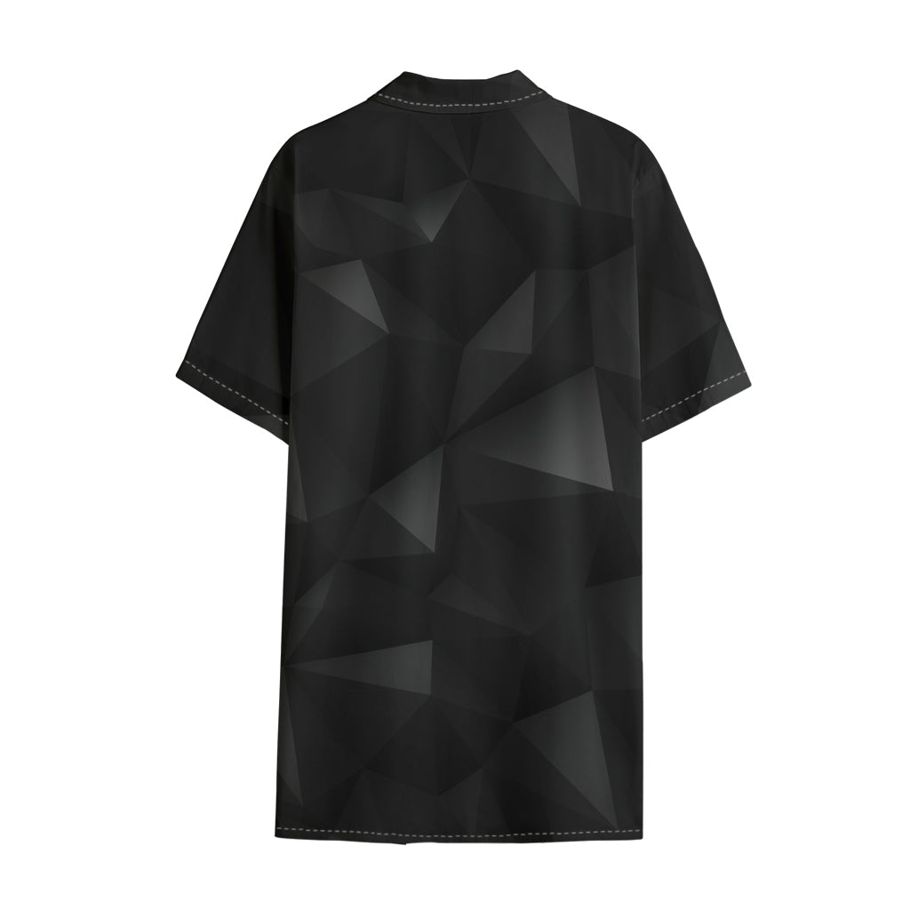 Black Polygonal Geometric Print Cotton Hawaiian Shirt
