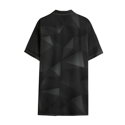 Black Polygonal Geometric Print Cotton Hawaiian Shirt