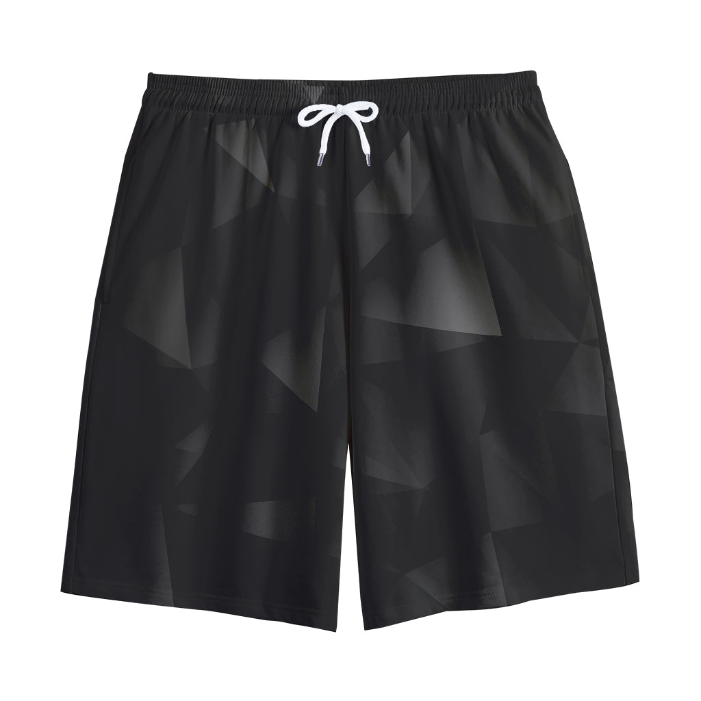 Black Polygonal Geometric Print Cotton Shorts