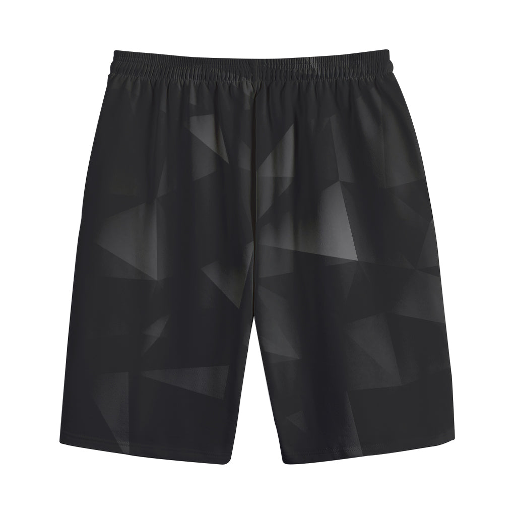 Black Polygonal Geometric Print Cotton Shorts
