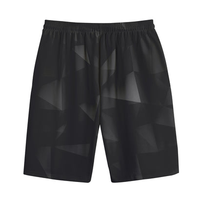 Black Polygonal Geometric Print Cotton Shorts