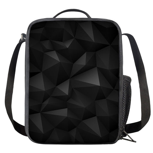 Black Polygonal Geometric Print Crossbody Lunch Bag