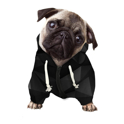 Black Polygonal Geometric Print Dog Zip Up Hoodie