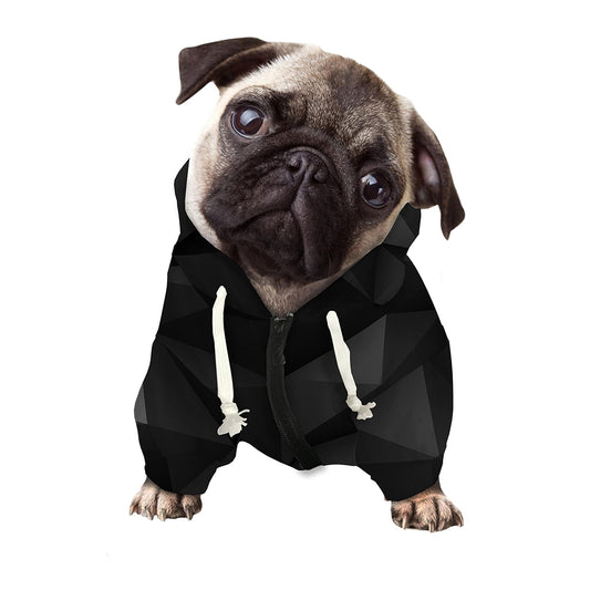 Black Polygonal Geometric Print Dog Zip Up Hoodie