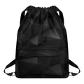 Black Polygonal Geometric Print Drawstring Backpack