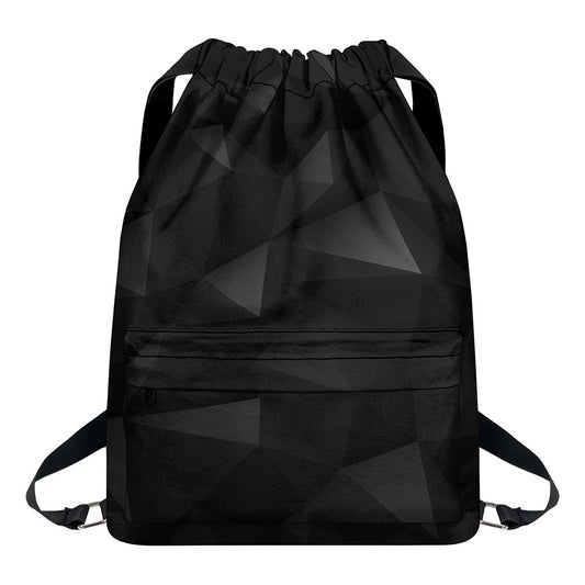 Black Polygonal Geometric Print Drawstring Backpack