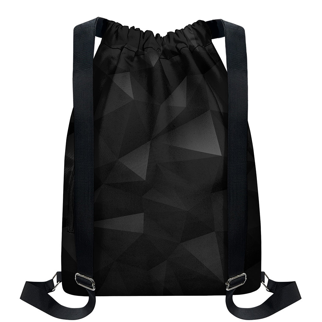 Black Polygonal Geometric Print Drawstring Backpack