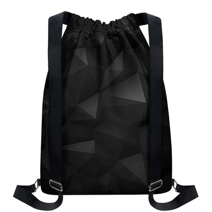 Black Polygonal Geometric Print Drawstring Backpack