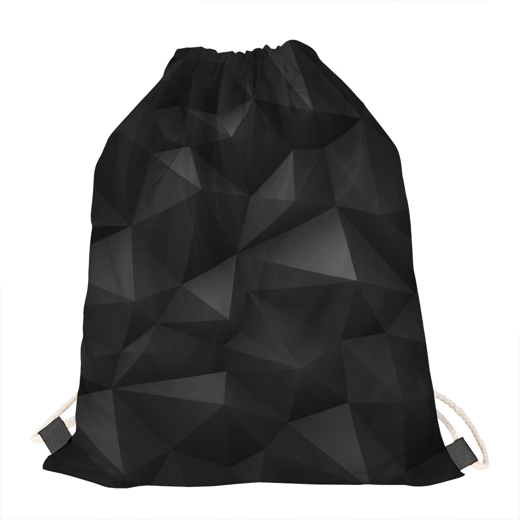 Black Polygonal Geometric Print Drawstring Bag