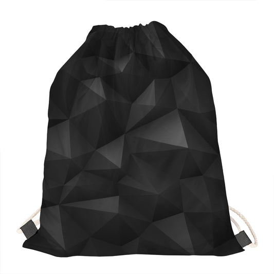 Black Polygonal Geometric Print Drawstring Bag