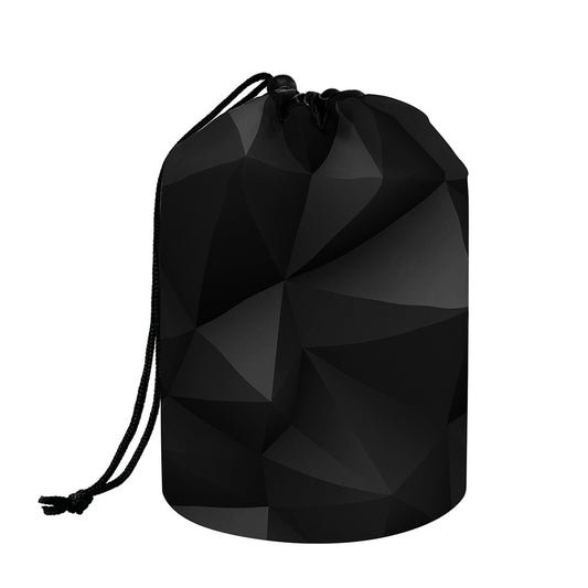 Black Polygonal Geometric Print Drawstring Makeup Bag