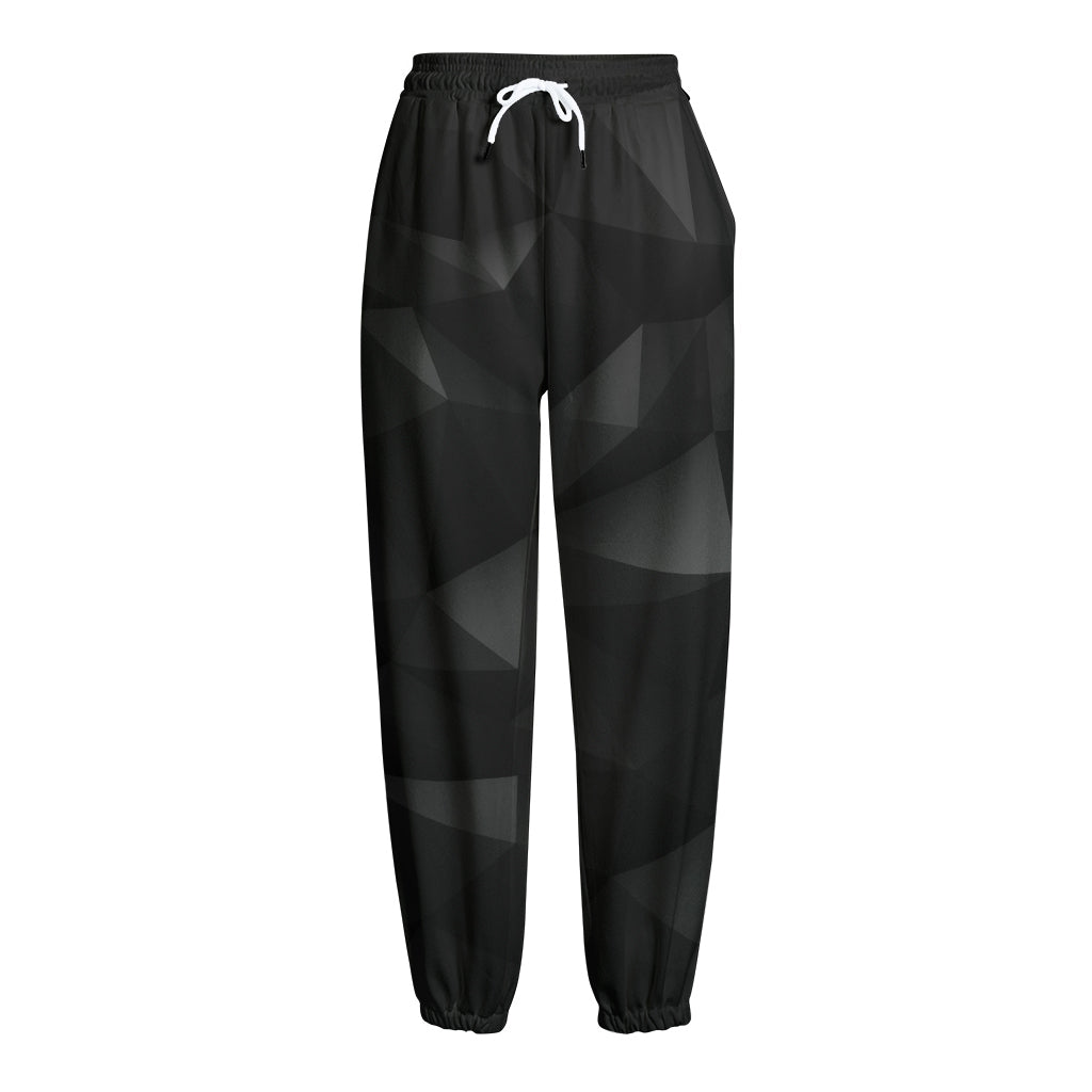 Black Polygonal Geometric Print Fleece Lined Knit Pants