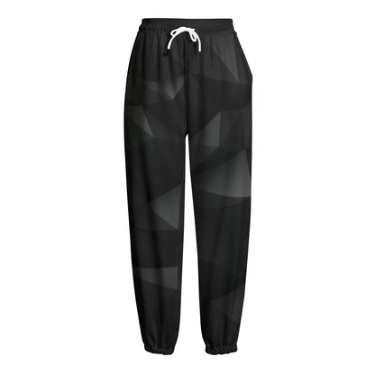Black Polygonal Geometric Print Fleece Lined Knit Pants