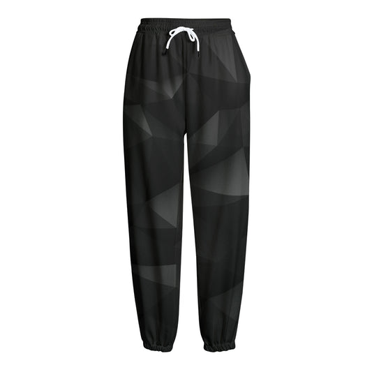 Black Polygonal Geometric Print Fleece Lined Knit Pants
