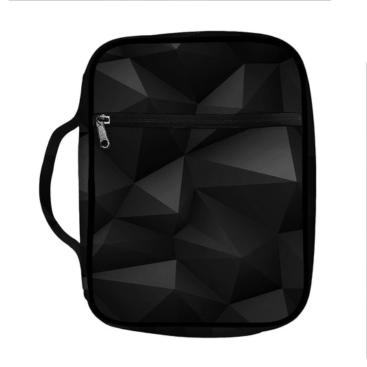 Black Polygonal Geometric Print Front Pocket Bible Bag